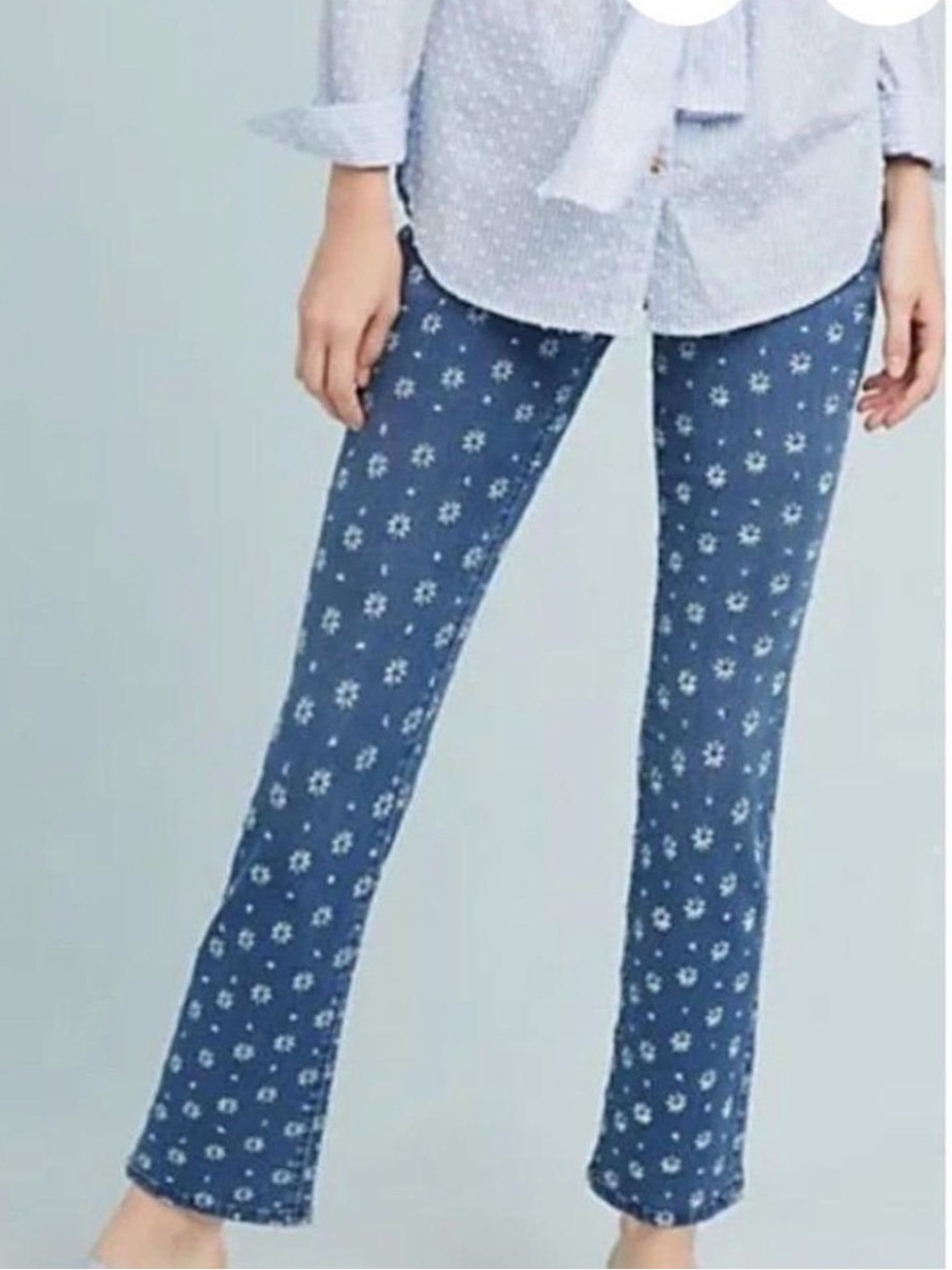 Pilcro Denim Ankle Jeans with White Floral Print